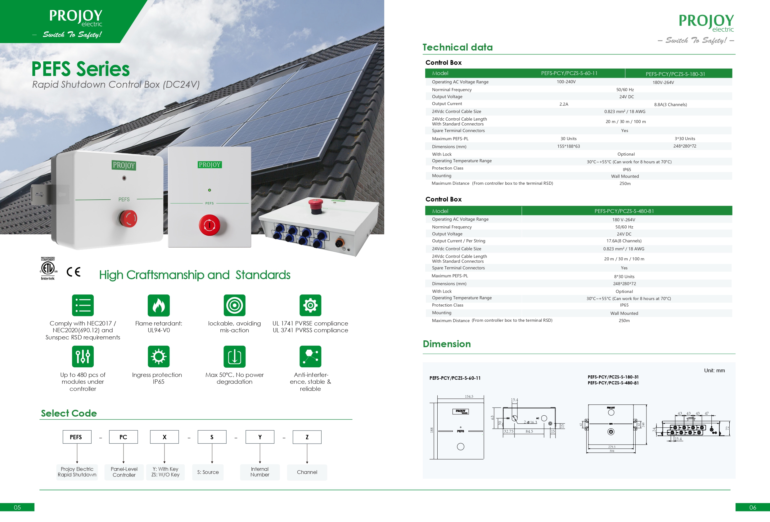 Projoy Rapid Shutdown Control Box รุ่น PEFS-PCY-S-60-11 W/Lock (รับประกันสินค้า 5 ปี)