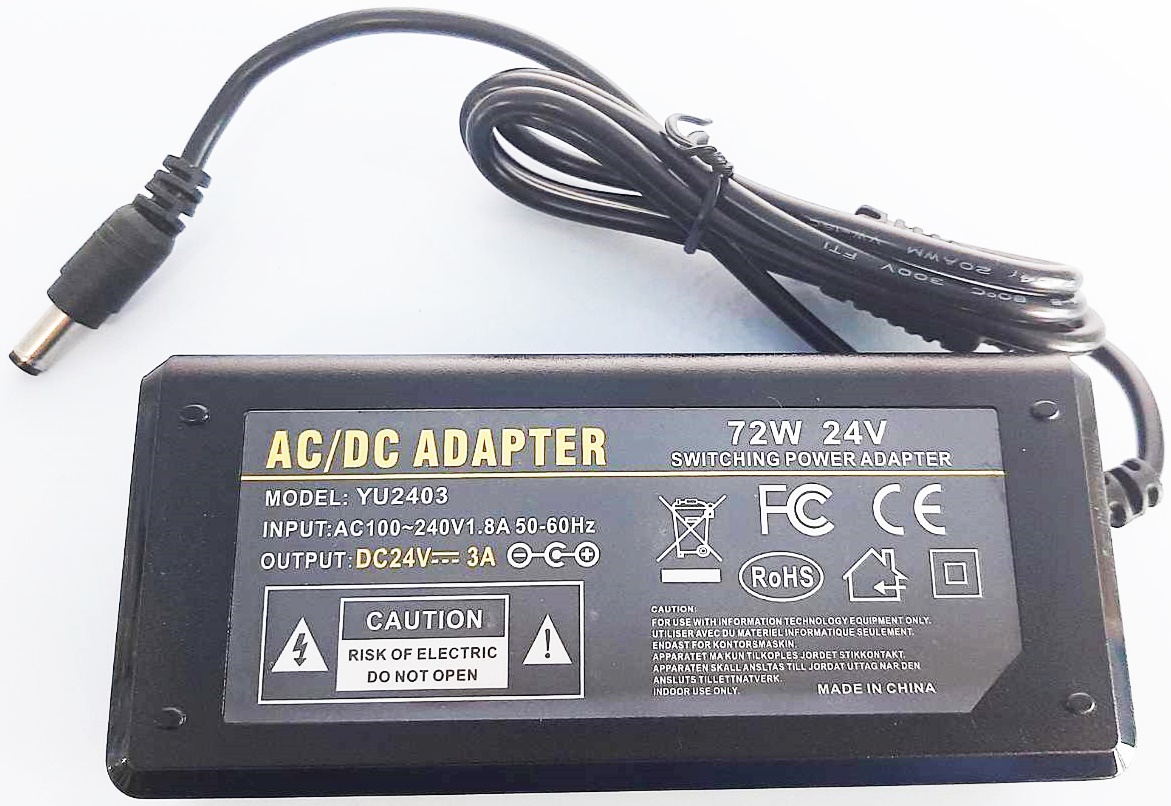 Adapter 24VDC 3A หัวแจ็ค 5.5 mm. x 2.5 mm. รุ่น YU-2403