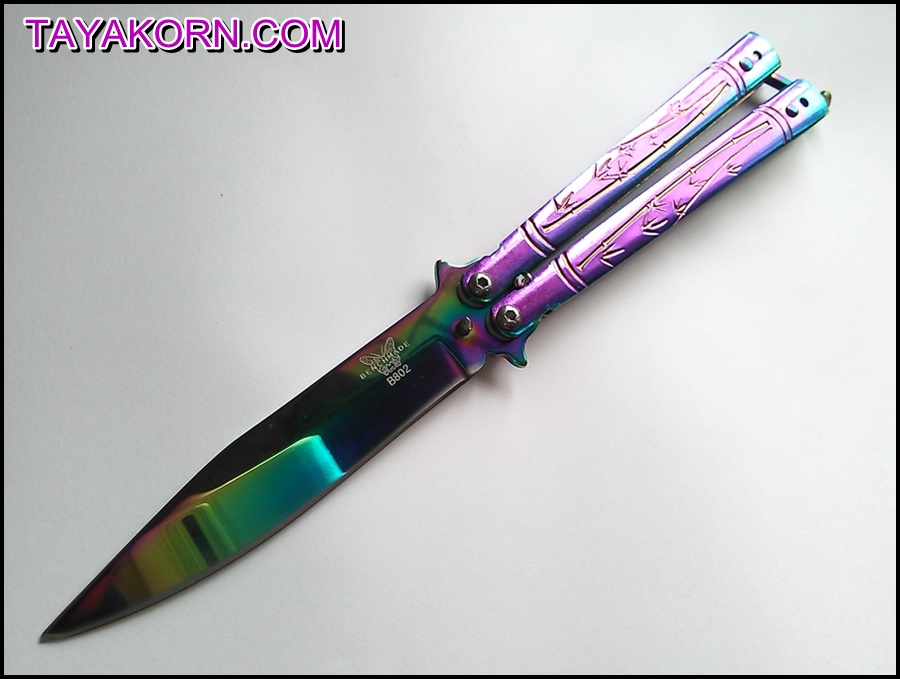 มีดบาลีซอง ใบไผ่สีรุ้ง Rainbow Bamboo Balisong TKBS0819a