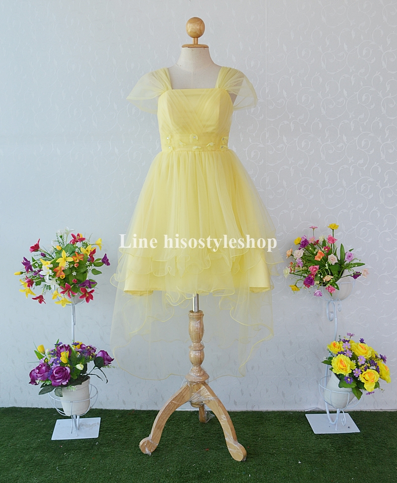 พร้อมส่ง Size L ชุดราตรีหน้าสั้นหลังยาว ผ้ามุ้งเนื้อนิ่ม แต่งดอกไม้ที่เอว สามารถใส่ได้ 7 แบบค่ะ