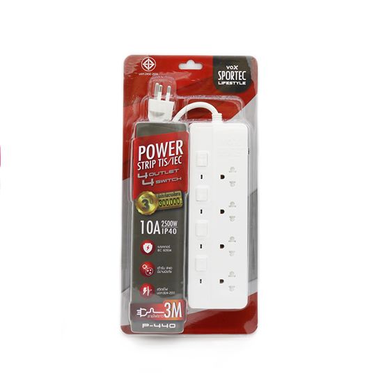 VOX SPORTEC ปลั๊กไฟ 3 ช่อง 1 สวิตซ์ 2 Usb (2.1A MAX) 2500 วัตต์