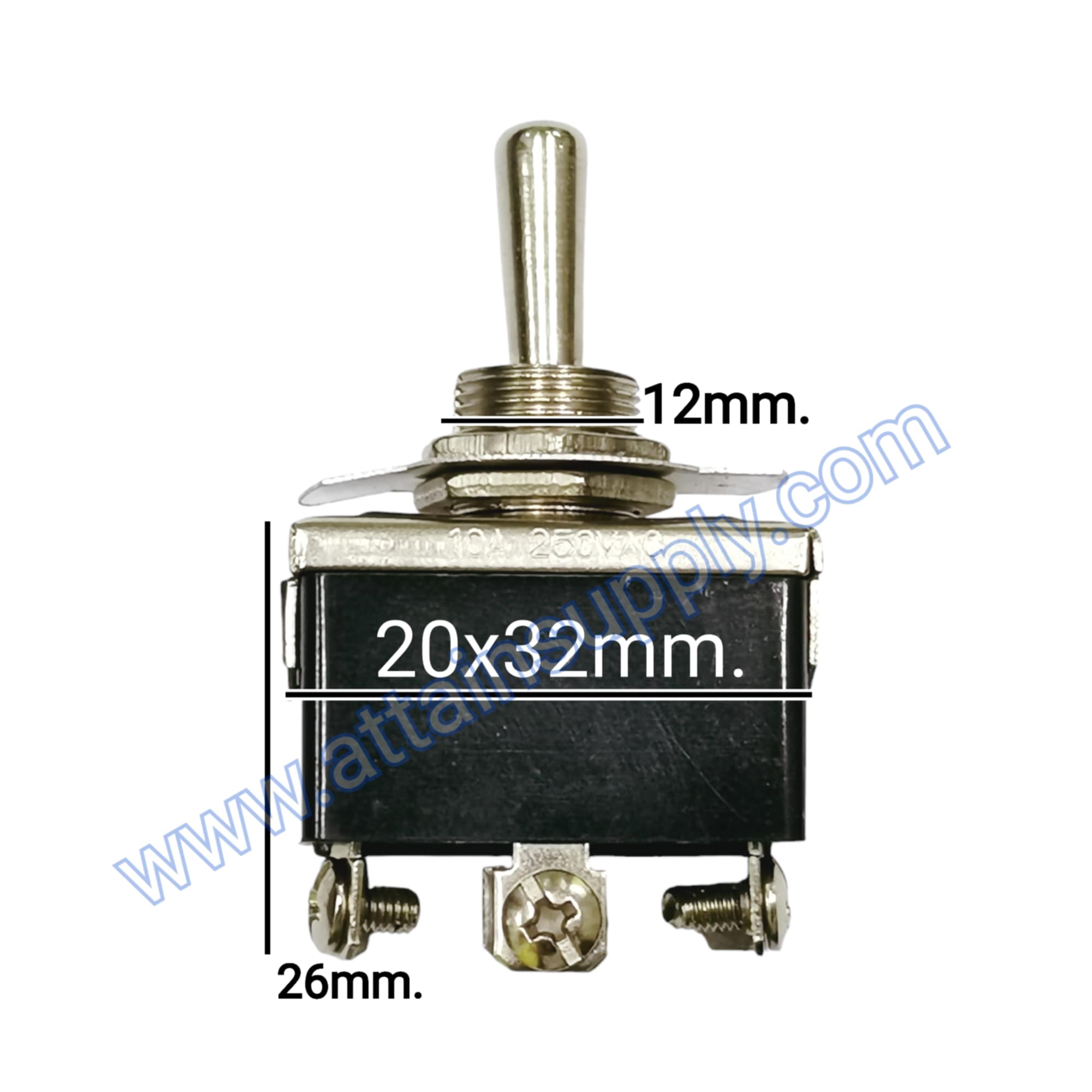 สวิทช์โยก ON-OFF-ON 6ขา-แบบขันน็อต/สีดำ 10A.250VAC.