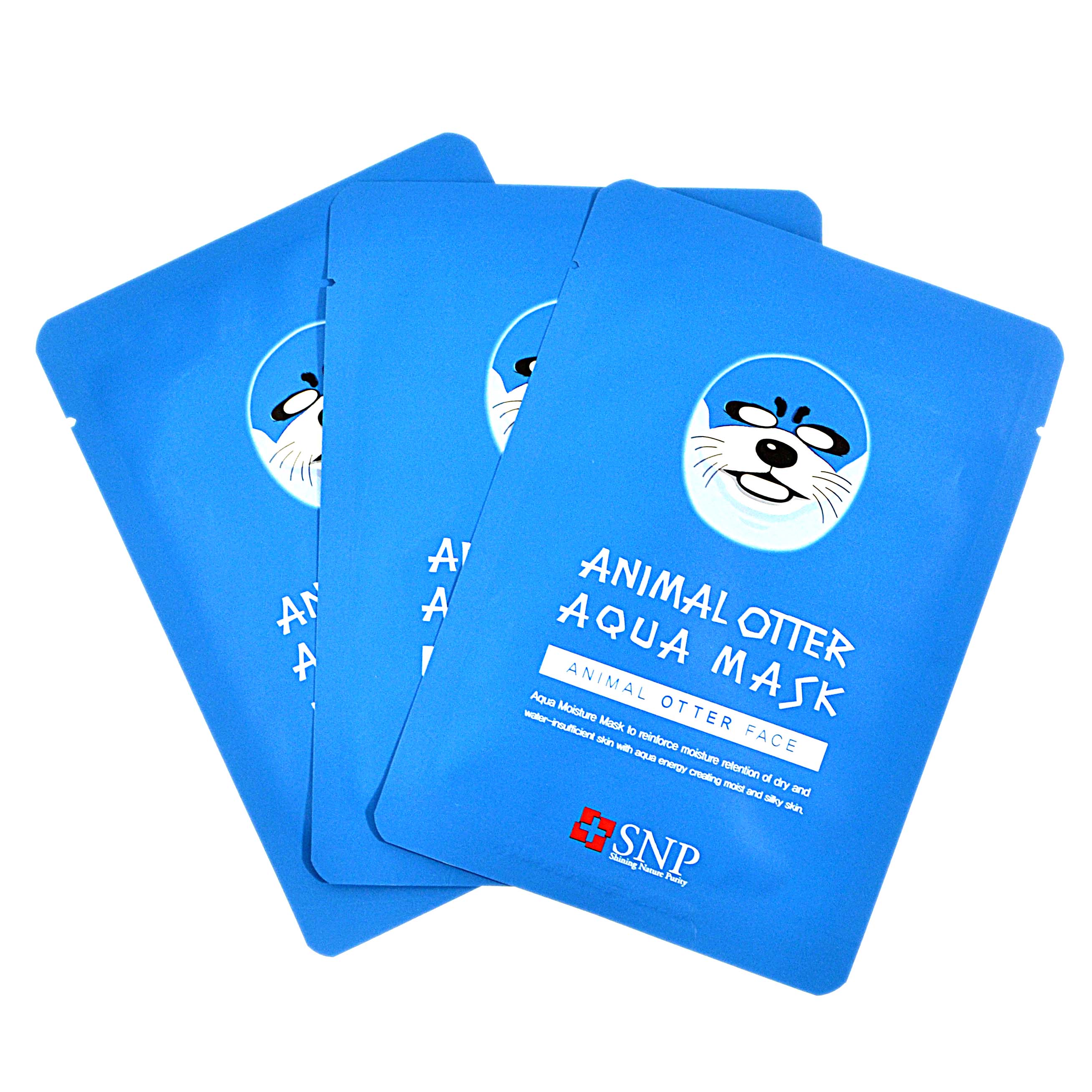 แพ็ค 3 แผ่น แผ่นมาร์คหน้าลายสัตว์ SNP Otter aqua mask นำเข้าจากเกาหลี