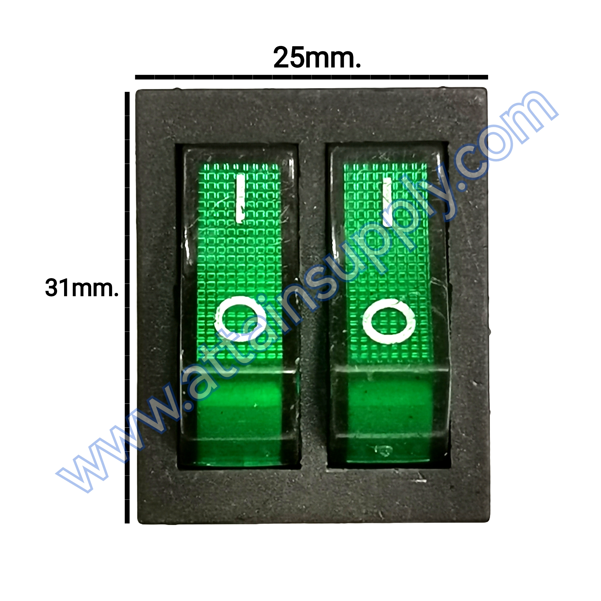 สวิทช์ IOแบบคู่-เหลี่ยมใหญ่ 12V./6ขา มีไฟ-สีเขียว+เขียว