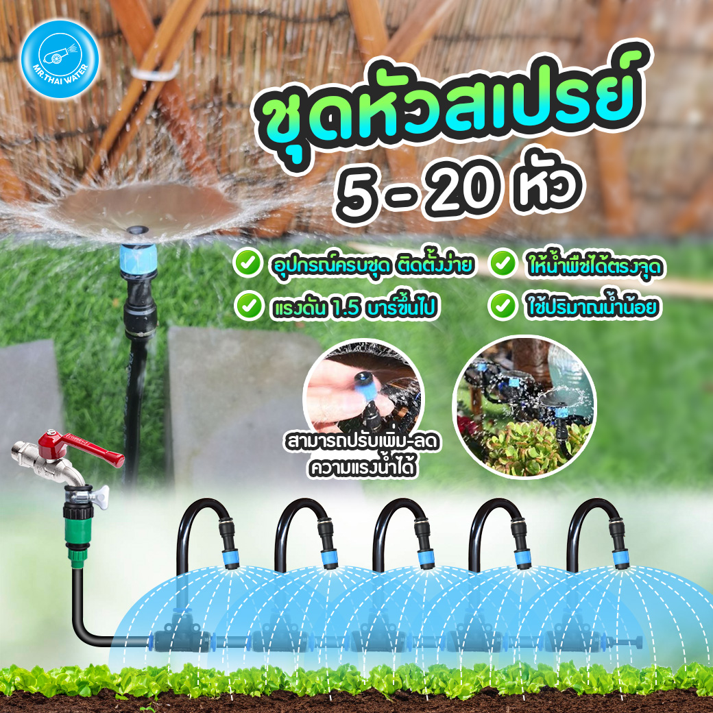 ชุดหัวพ่นหมอก ชุดหัวฉีดสเปรย์ปรับได้ ก้านเสียบดัด งอ 360องศา เสียบสาย 8 มม. ก้านเสียบดัด งอ 360องศา ระบบน้ำอัตโนมัติ อุปกรณ์ครบพร้อมใช้งาน