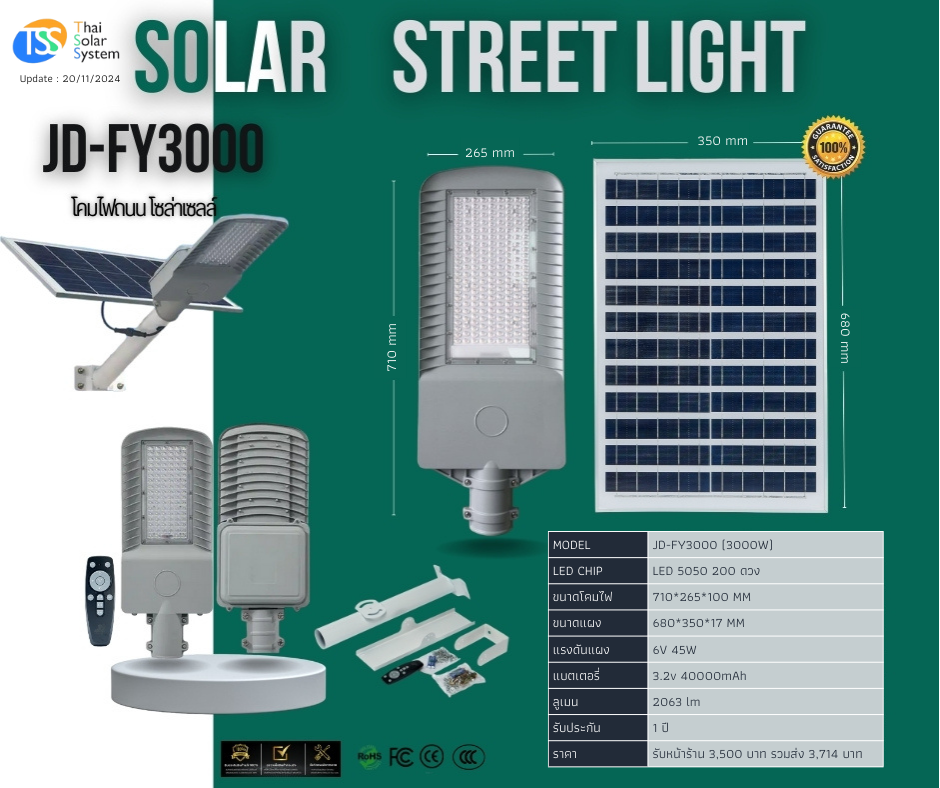 ชุดไฟถนนพร้อมแผง 3000w รุ่น JD-FY3000