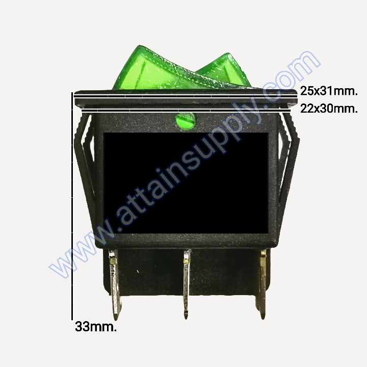 สวิทช์ IOแบบคู่-เหลี่ยมใหญ่ 220V./6ขา มีไฟ-สีเขียว+เขียว