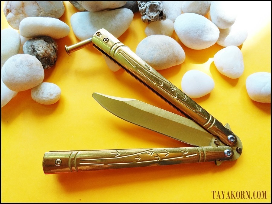 มีดซ้อมควง บาลีซองใบไผ่สีทอง Golden Bamboo Balisong Trainer Knife TKBS-GB1TR