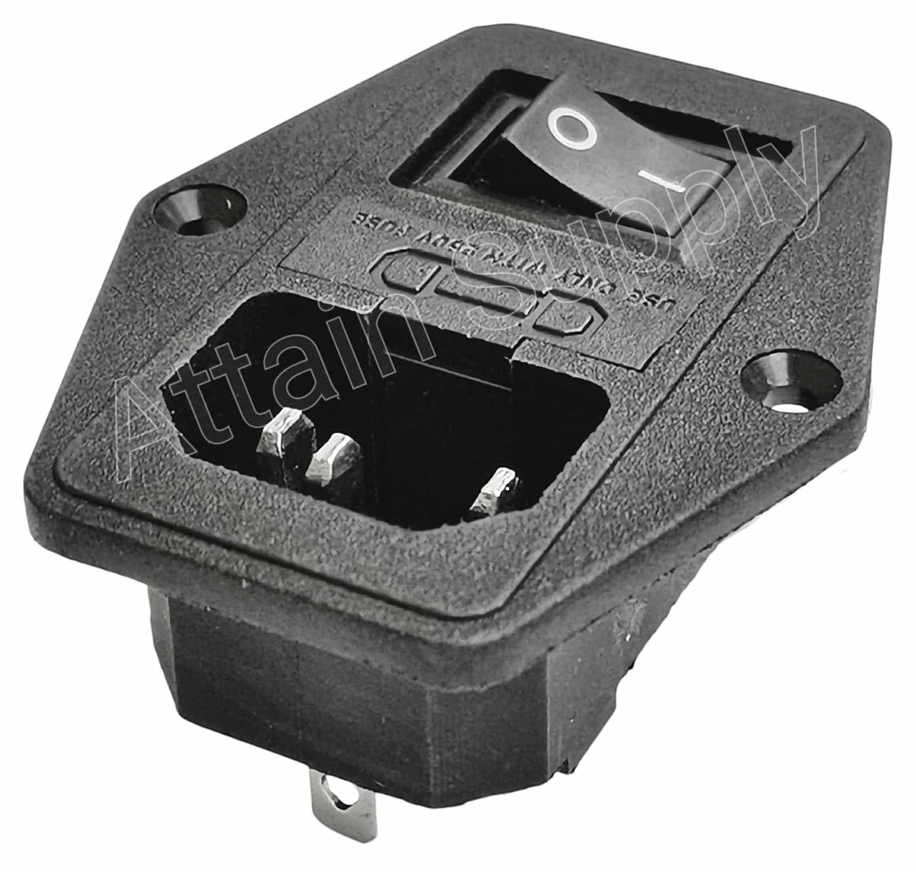 เต้ารับAC-3ขาผู้+ช่องฟิวส์+สวิทช์ ติดแท่น ขอบยึดน็อต