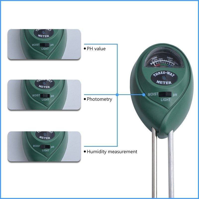 เครื่องวัดพีเอช PH เครื่องวัดอุณหภูมิ เครื่องวัดความชื้นในดิน Soil Meter PH ความเป็นกรด-ด่างความชื้นในดิน และความสว่าง 3 in 1 Soil PH Meter SKU-776