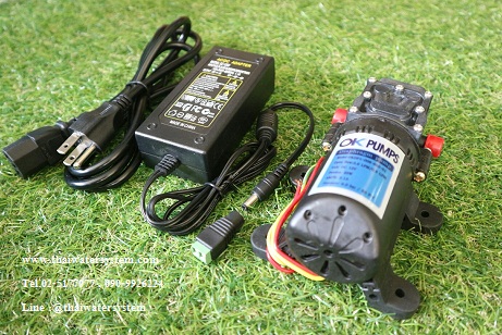 ปั๊มน้ำ DC12V OK-01 6 บาร์ + อะแดปเตอร์ 12V 3.2A YU1203 + แจ็ค DC เมีย