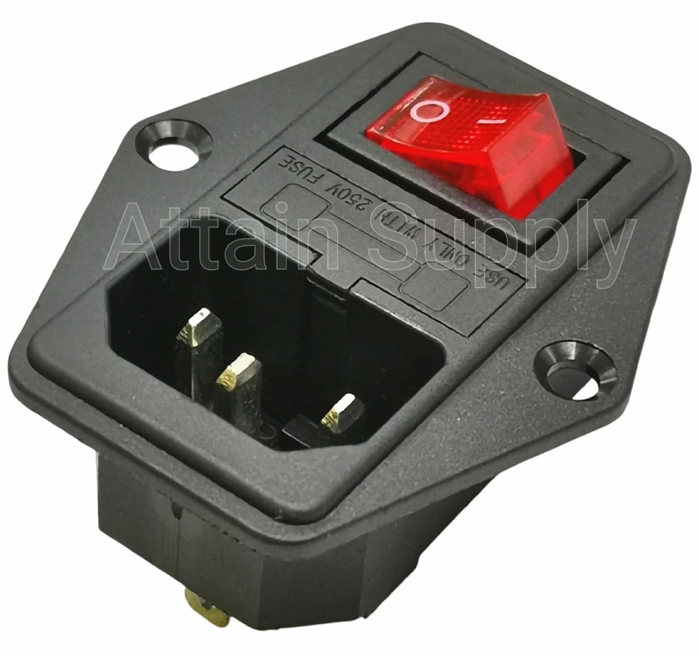 เต้ารับAC-3ขาผู้+ช่องฟิวส์+สวิทช์ ติดแท่น ขอบยึดน็อต