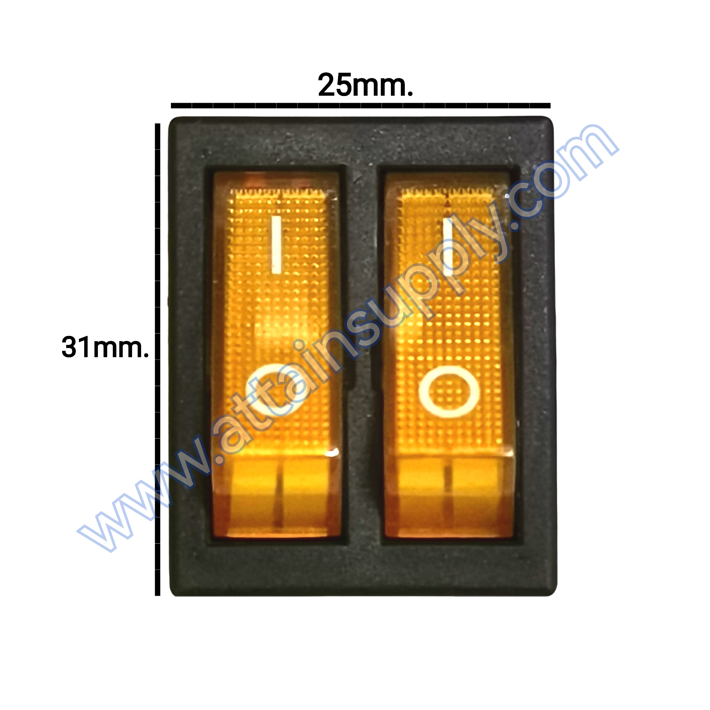 สวิทช์ IOแบบคู่-เหลี่ยมใหญ่ 220V./6ขา มีไฟ-สีเหลือง+เหลือง