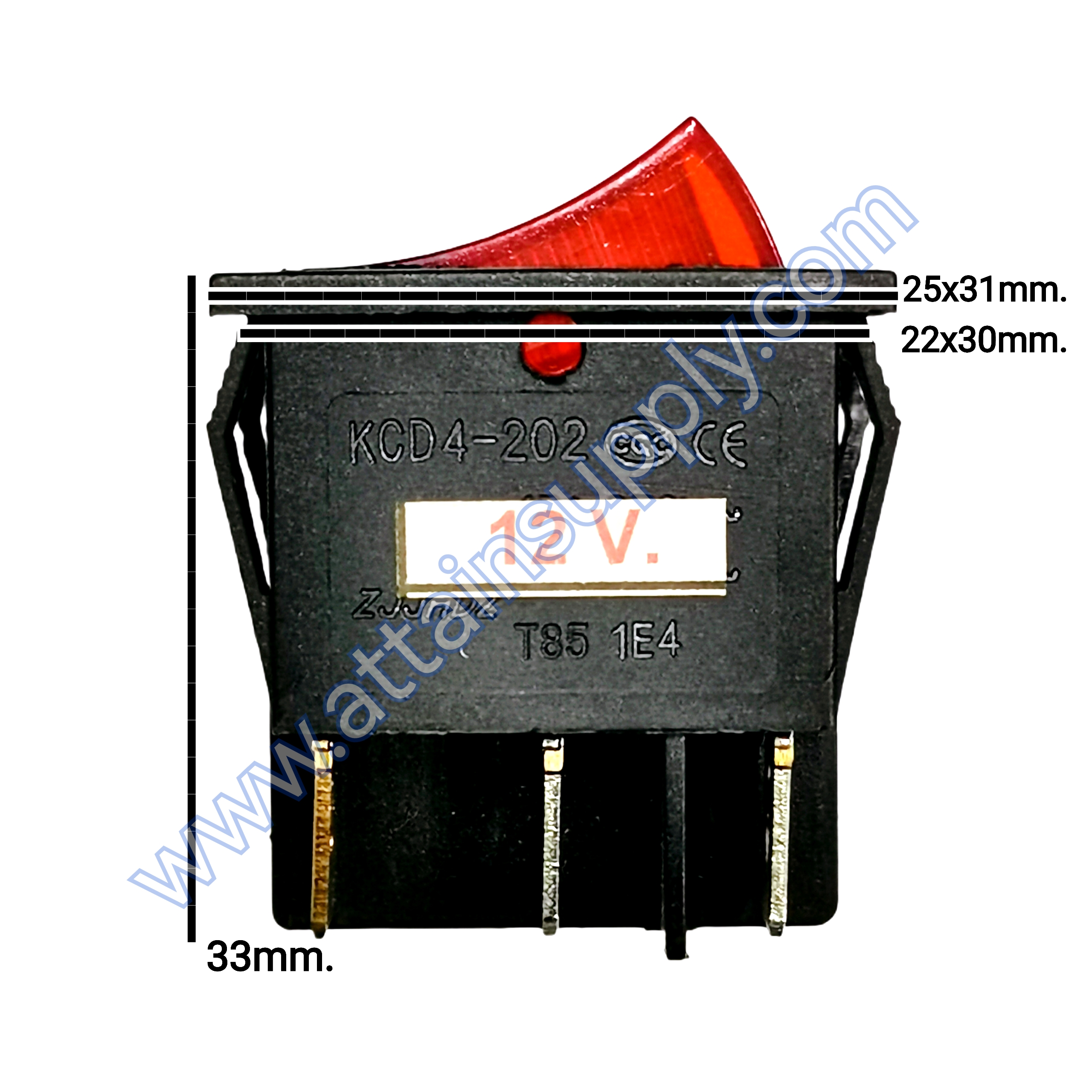 สวิทช์ IOแบบคู่-เหลี่ยมใหญ่ 12V./6ขา มีไฟ-สีแดง+แดง