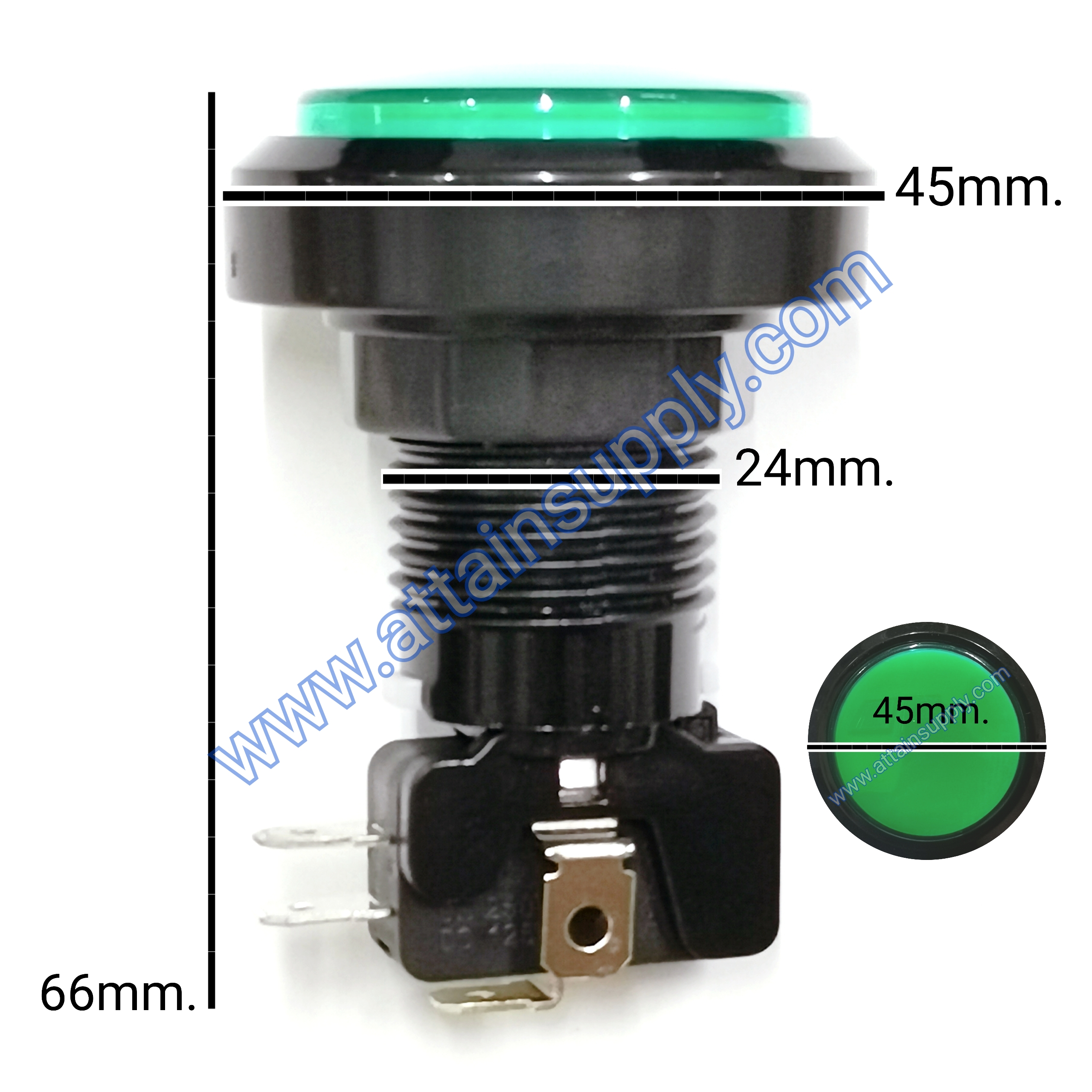 สวิทช์กดติด-ปล่อยดับ MICRO220V.ปุ่ม45เกลียว24MM.*ไม่มีไฟ/GREEN