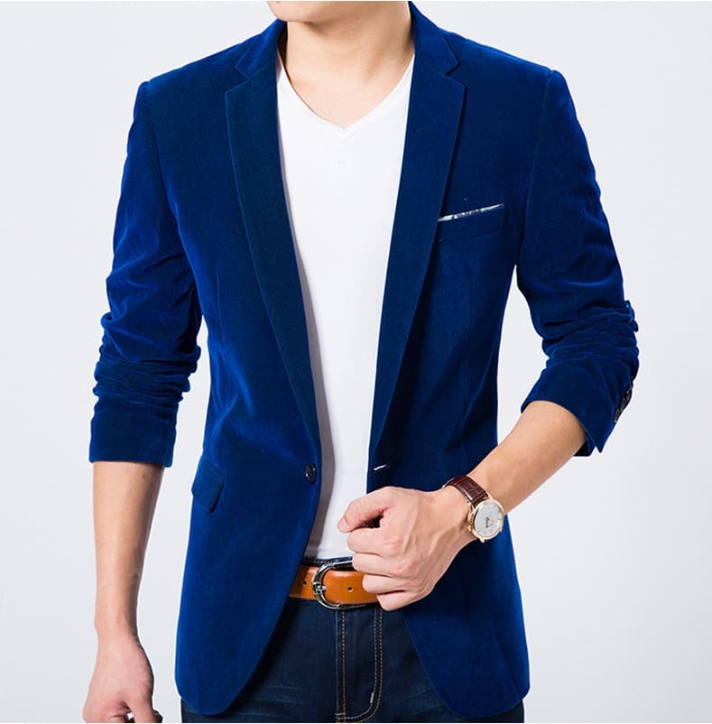เสื้อสูท สีน้ำเงิน ผ้ากำมะหยี่ ซับในทั้งตัว พร้อมส่ง L,XL