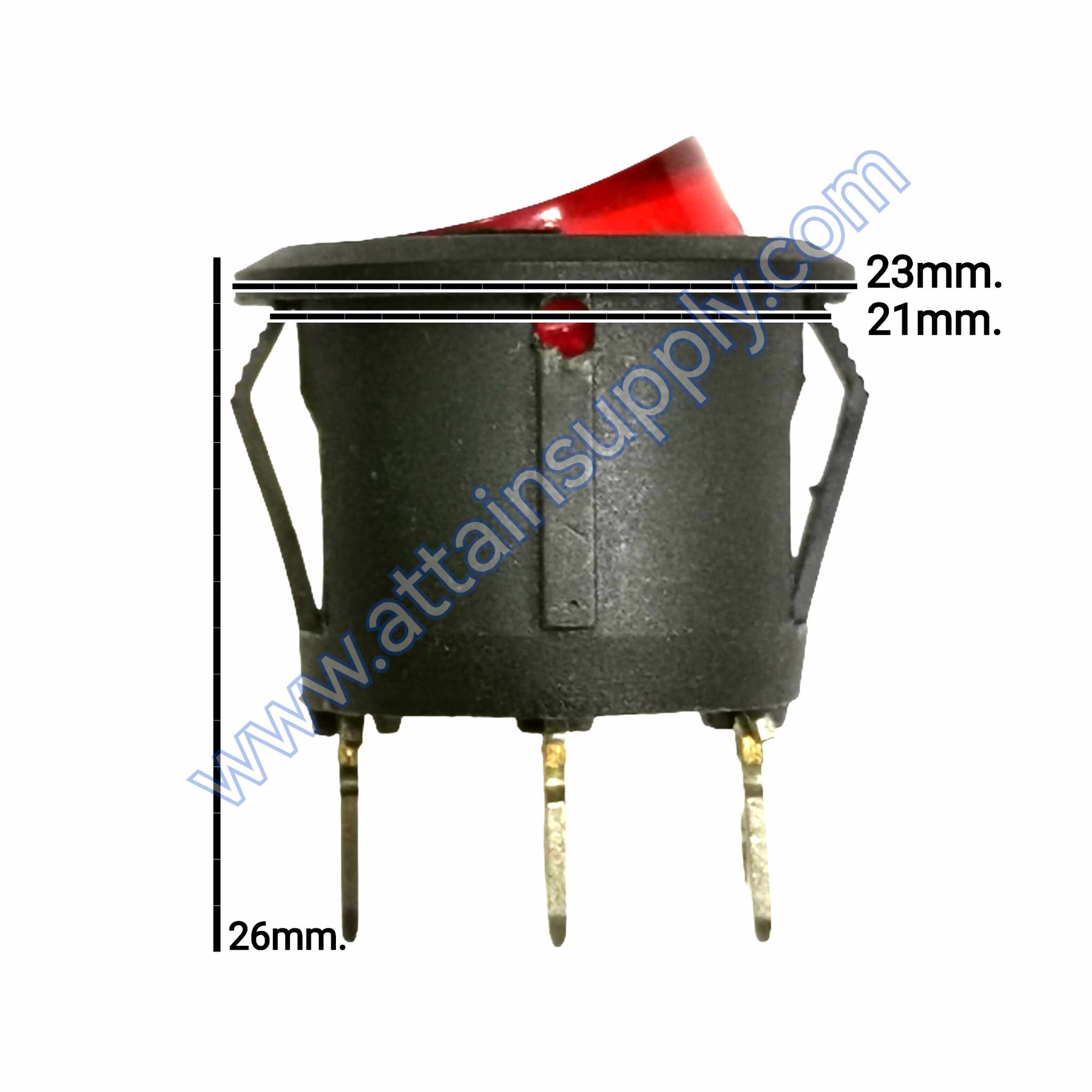 สวิทช์ IO กลม-ฐานกลม 220V./3ขา มีไฟ-สีแดง