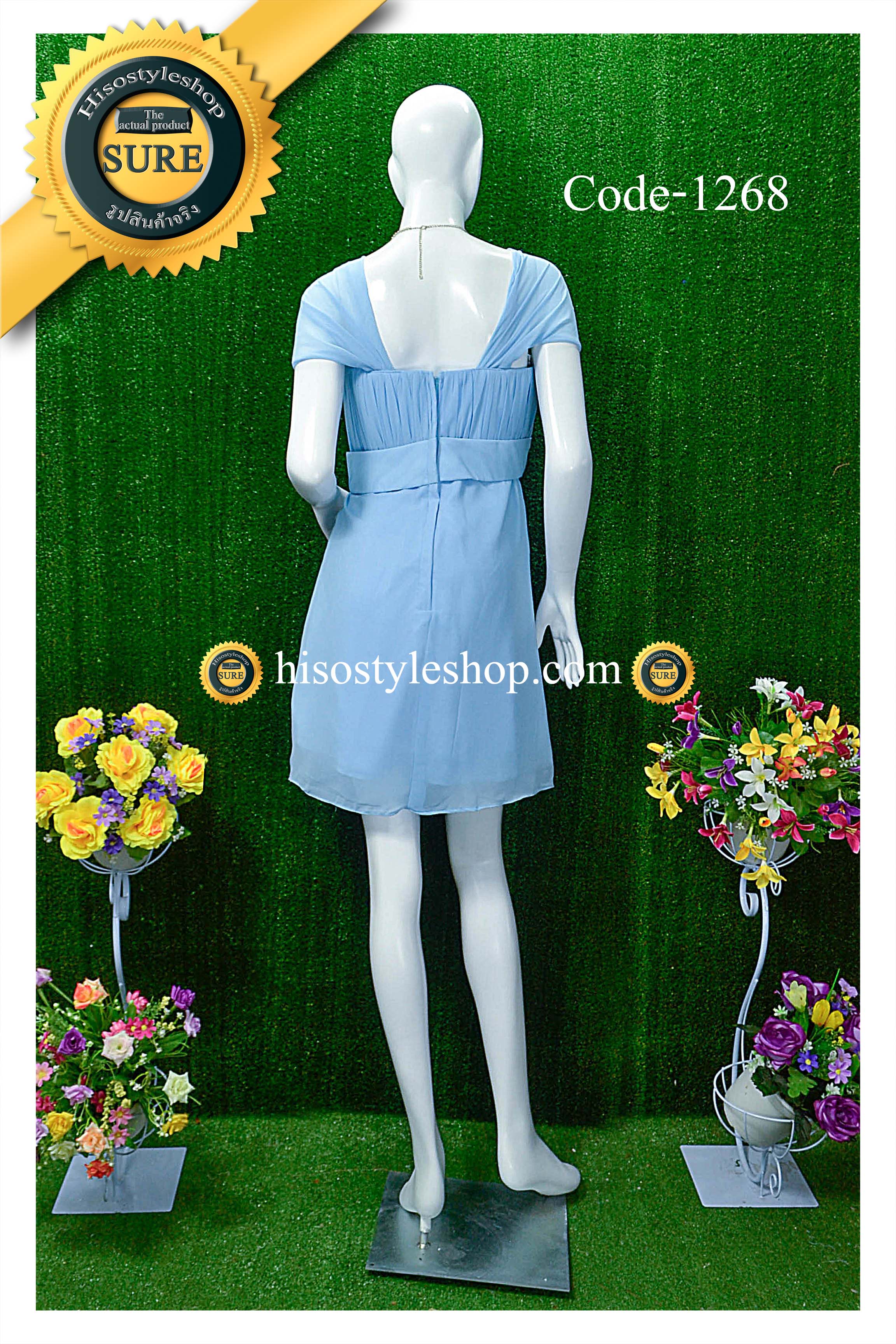 พร้อมส่ง Size L ชุดราตรีสั้น **สามารถใส่ได้7แบบ** ผ้าชีฟอง แต่งโบว์เข็มกลัดหัวใจที่เอว ซิปหลัง