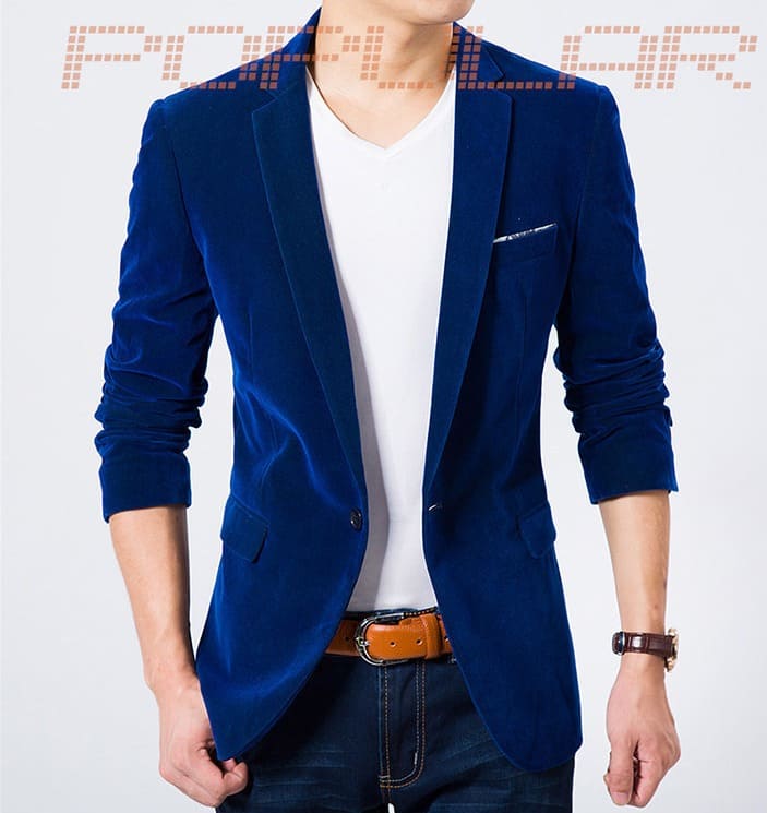 เสื้อสูท สีน้ำเงิน ผ้ากำมะหยี่ ซับในทั้งตัว พร้อมส่ง L,XL