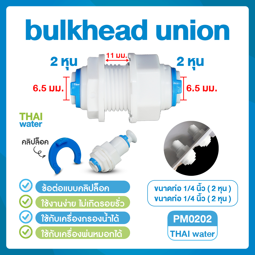 03-C-PM0202 Cip PM0202 ข้อต่อตรงแบบคลิปล็อค Bulkhead Union ขนาด 1/4 ( 2 หุน )