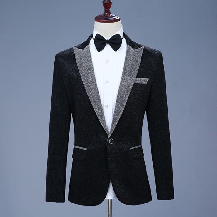 เสื้อสูท สีดำปกเทา ผ้ากลิตเตอร์ พร้อมส่ง L
