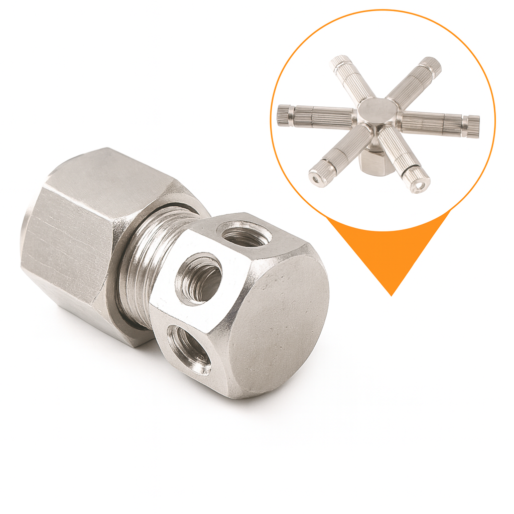 CHS-LK-012 ข้อต่อขันน็อต แรงดันสูง ต่อตรง 6 รู เกลียวใน 3/16"