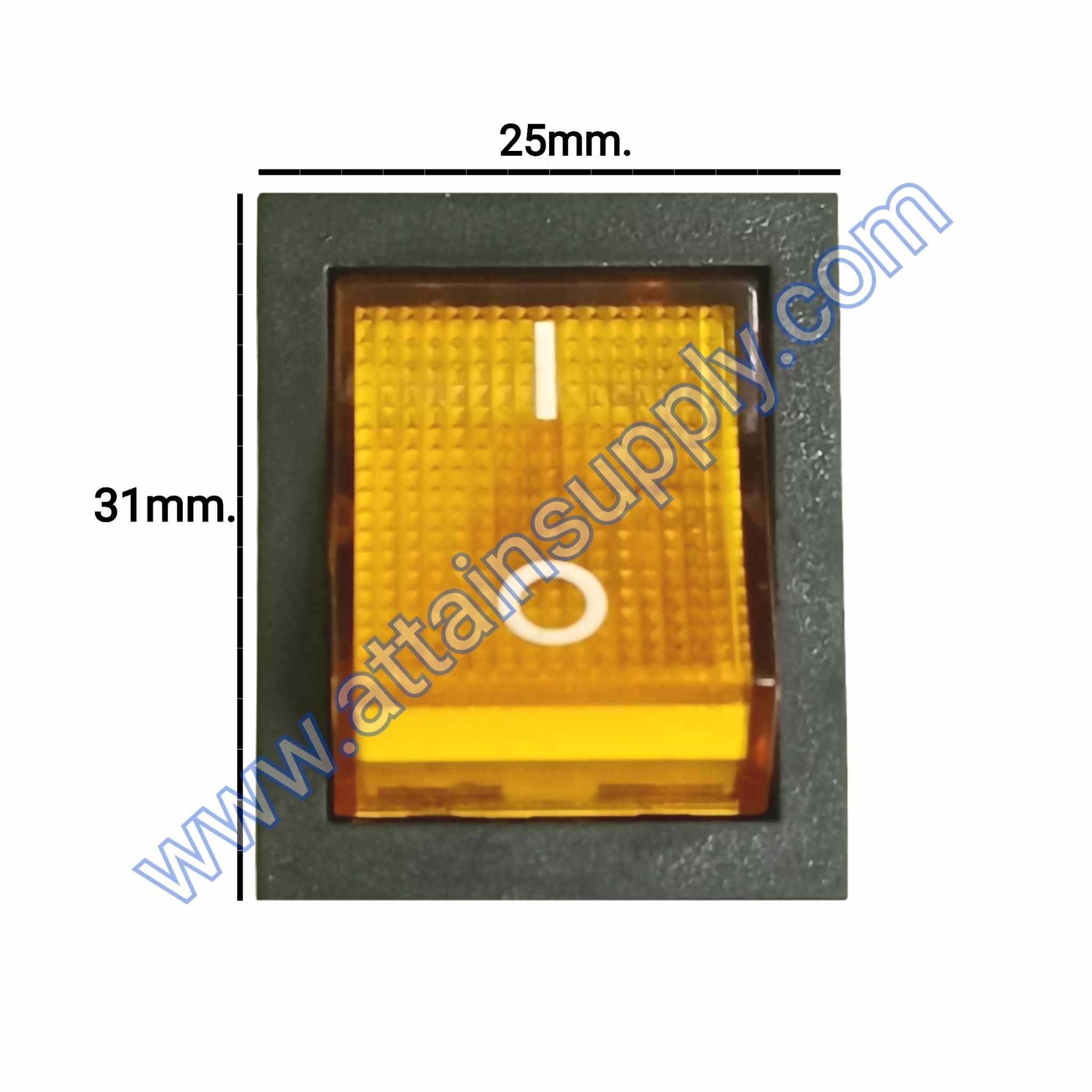 สวิทช์ IO เหลี่ยมใหญ่ 220V.(15A.)/4ขา มีไฟ-สีเหลือง