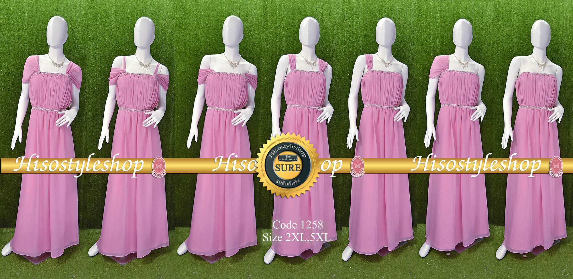 พร้อมส่ง Size 2XL ชุดราตรียาว **สามารถใส่ได้7แบบ** แต่งคริสตัลที่เอว และมุมอก ผ้าชีฟอง ซับในทั้งชุด