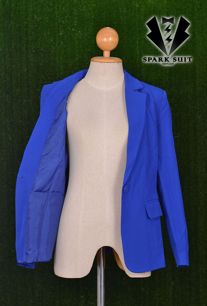 สูทผู้หญิง ผ้าฮานาโกะ มีน้ำหนัก กระเป๋าหน้า พร้อมส่ง สีน้ำเงิน 2XL *แถมเข็มกลัด