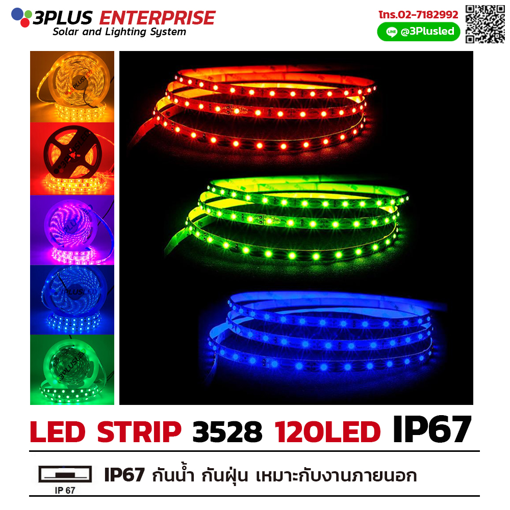 ไฟ LED เส้น Strip3528 120LED IP67 สีพิเศษ 5เมตร/ม้วน