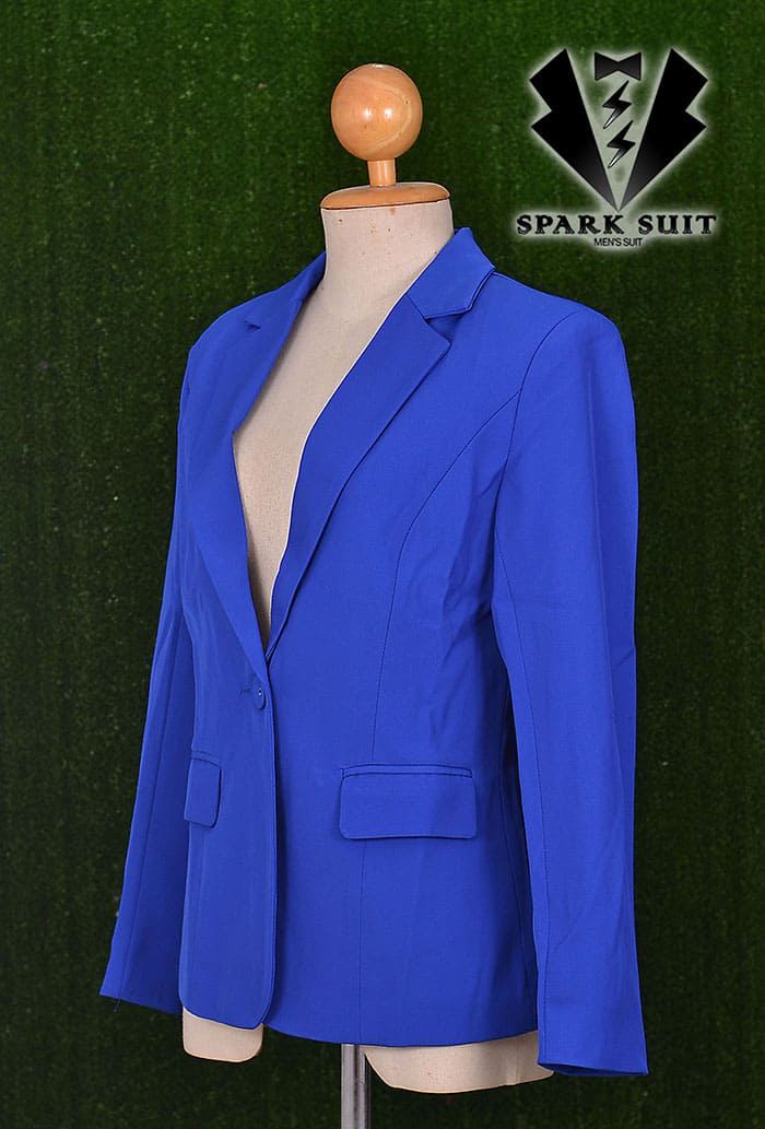 สูทผู้หญิง ผ้าฮานาโกะ มีน้ำหนัก กระเป๋าหน้า พร้อมส่ง สีน้ำเงิน 2XL *แถมเข็มกลัด