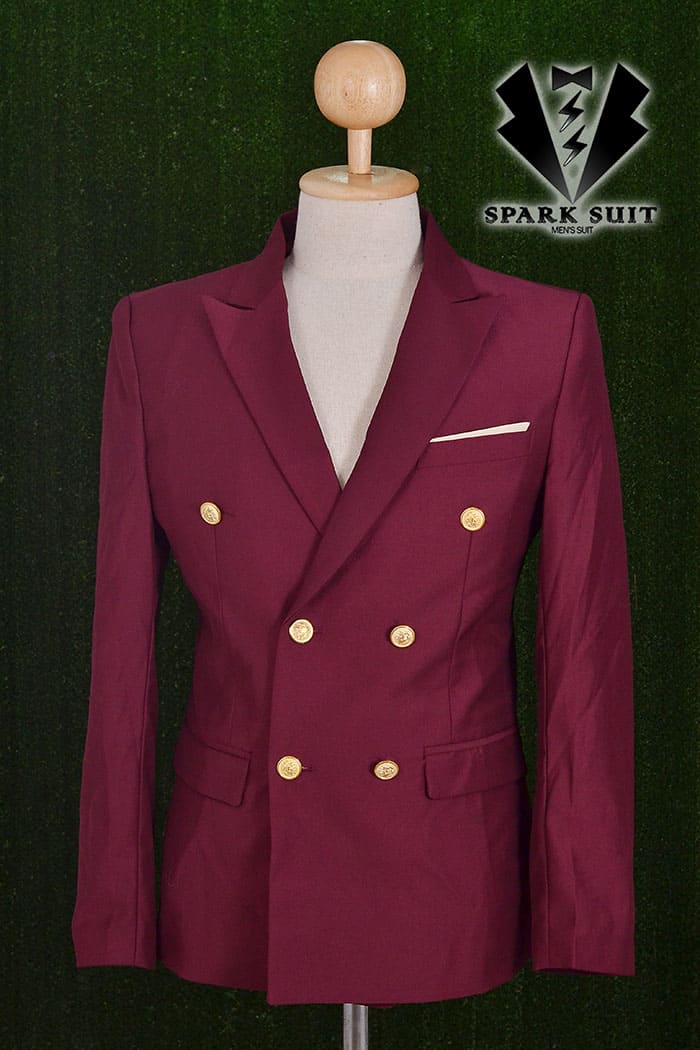 สูทชาย,ชุดสูท สีแดงไวน์ กระดุม 6 เม็ด พร้อมส่ง 2XL