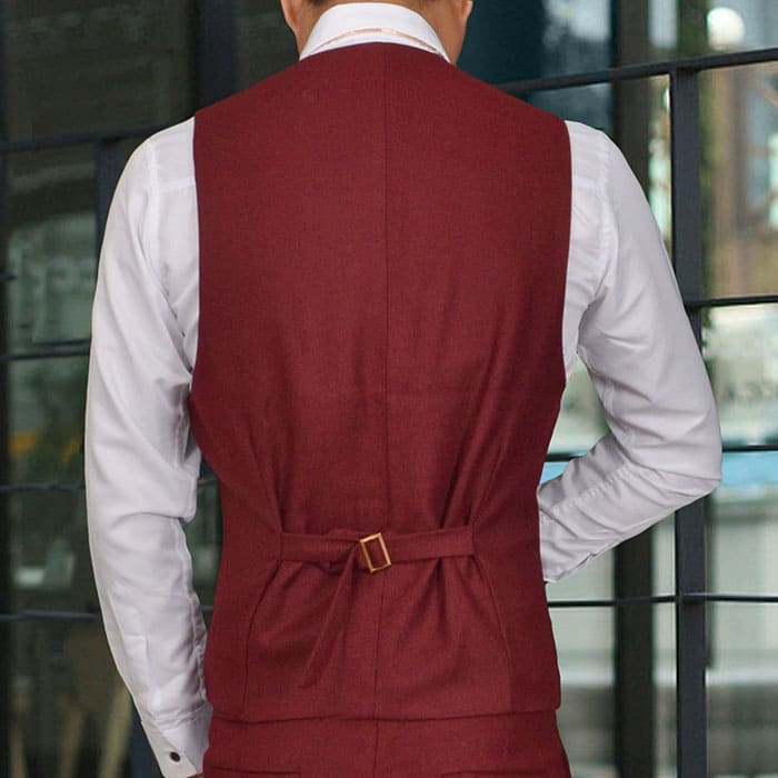 สูทเจ้าบ่าว เกรดพรีเมี่ยม สีไวน์แดง ปกดำเงา Size L (สูท+เสื้อกั๊ก+กางเกง)
