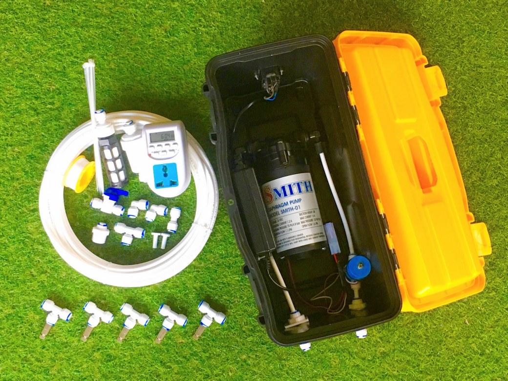 ชุดเครื่องพ่นหมอกโรงเพาะเห็ด รดน้ำต้นไม้ ร้านอาหาร 5 หัวพ่นหมอก + สายพ่นหมอก 15 เมตร ( ติดตั้งเองได้ง่ายๆ ) SMITH SET 18