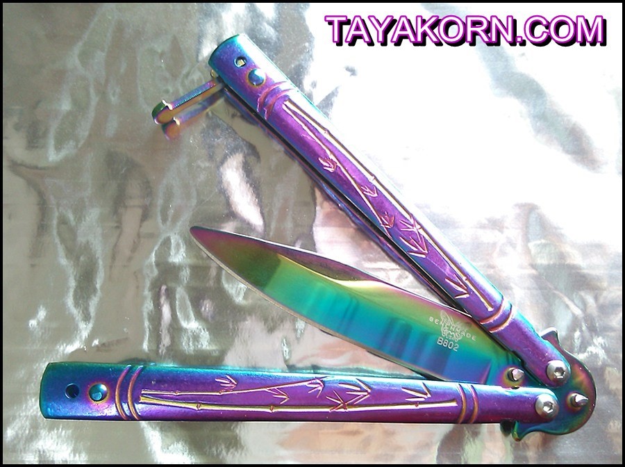มีดซ้อมควง บาลีซองใบไผ่สีรุ้ง Rainbow Bamboo Balisong Trainer TKBS-RB19TR