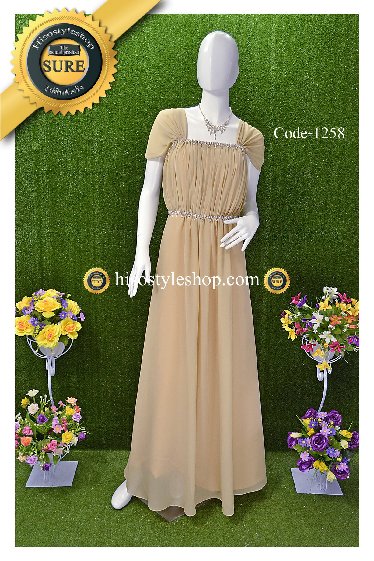 พร้อมส่ง Size 2XL ชุดราตรียาว **สามารถใส่ได้7แบบ** แต่งคริสตัลที่เอว และมุมอก ผ้าชีฟอง ซับในทั้งชุด