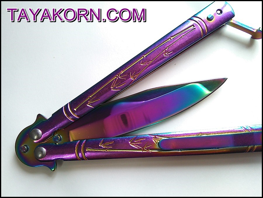 มีดบาลีซอง ใบไผ่สีรุ้ง Rainbow Bamboo Balisong TKBS0819a