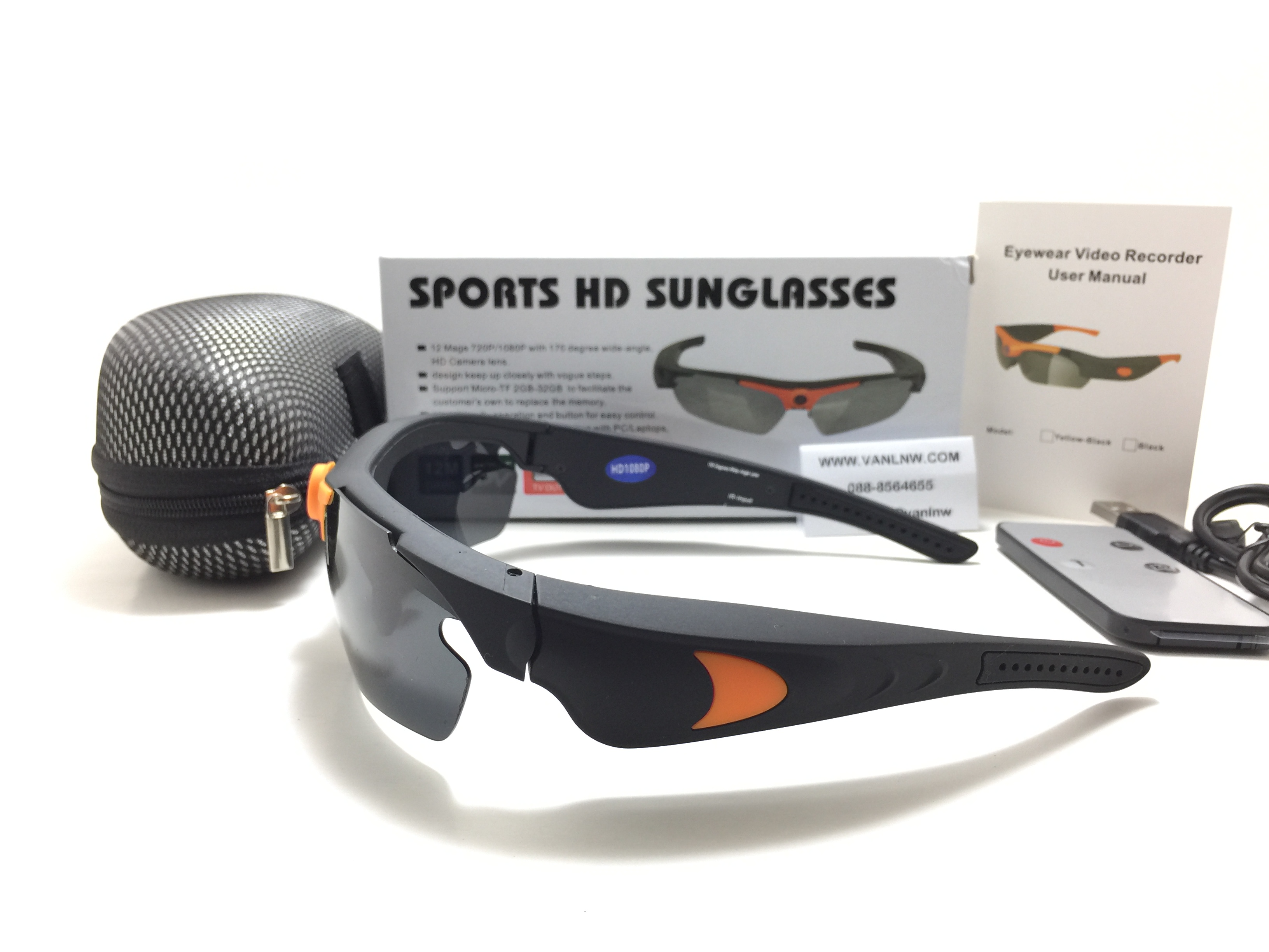 กล้องแว่นตากันแดดทรงสปอร์ต Sports Full HD 1080P Sunglasses <ดำ+ส้ม> ของแท้ 100%