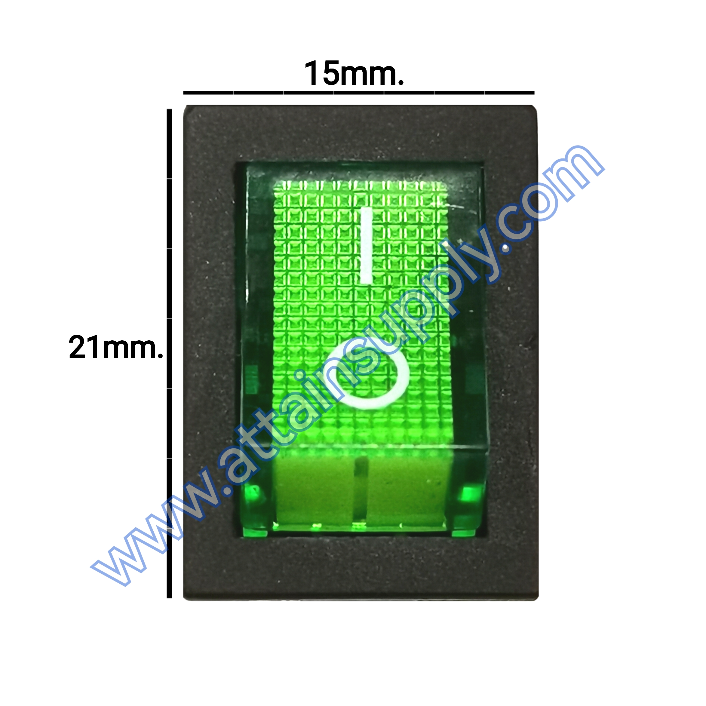 สวิทช์ IO เหลี่ยมเล็ก 12V./3ขา มีไฟ-สีเขียว