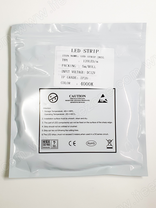 LED Strip เส้น 2835 ม้วน 5 เมตร 120 LED/M สี Warm white 4000K (ไม่กันน้ำ IP20)