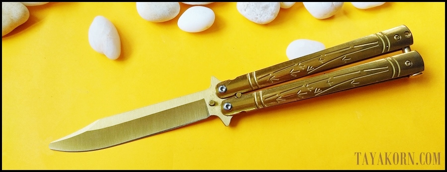 มีดซ้อมควง บาลีซองใบไผ่สีทอง Golden Bamboo Balisong Trainer Knife TKBS-GB1TR