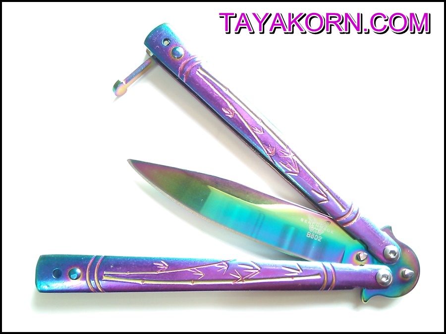 มีดบาลีซอง ใบไผ่สีรุ้ง Rainbow Bamboo Balisong TKBS0819a