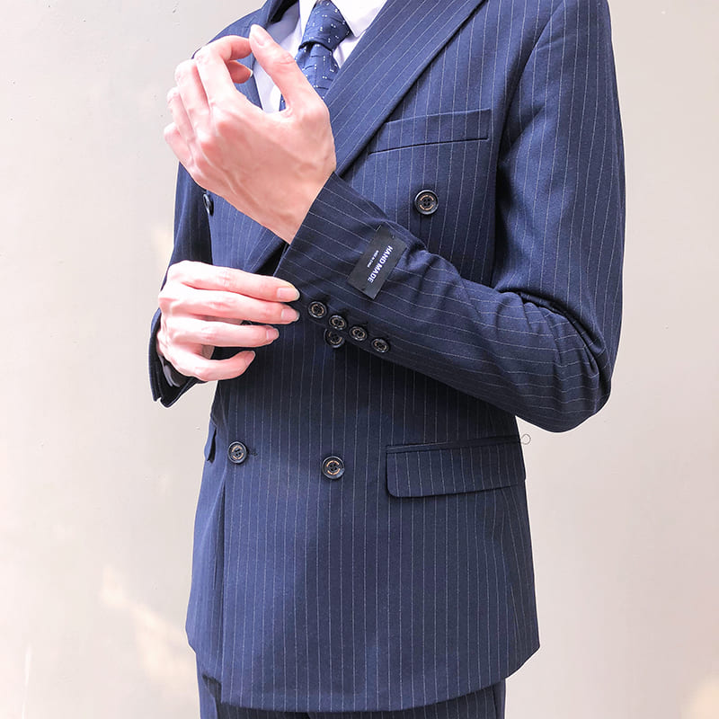 เสื้อสูท เกรดพรีเมี่ยม ลายทาง กระดุม 6 เม็ด สีกรม Size L