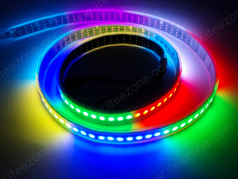 ไฟเส้น RGB 5050 หุ้มกันน้ำ วิ่งอิสระ IC WS2812B 5V หลอดถี่ 144 LED/M ยาว 1 เมตร สามารถควบคุมอิสระทุกดวง