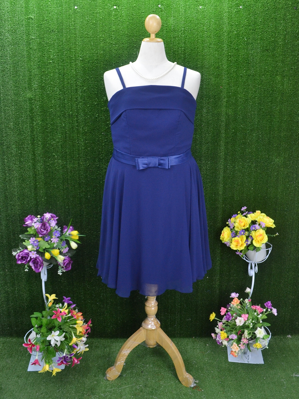 พร้อมส่ง 4XL ชุดราตรีสาวอวบ แต่งโบว์ที่เอว ผ้าชีฟอง ซับในทั้งชุด ซิปหลัง