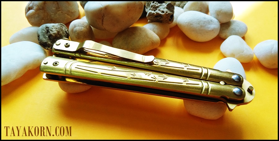 มีดซ้อมควง บาลีซองใบไผ่สีทอง Golden Bamboo Balisong Trainer Knife TKBS-GB1TR