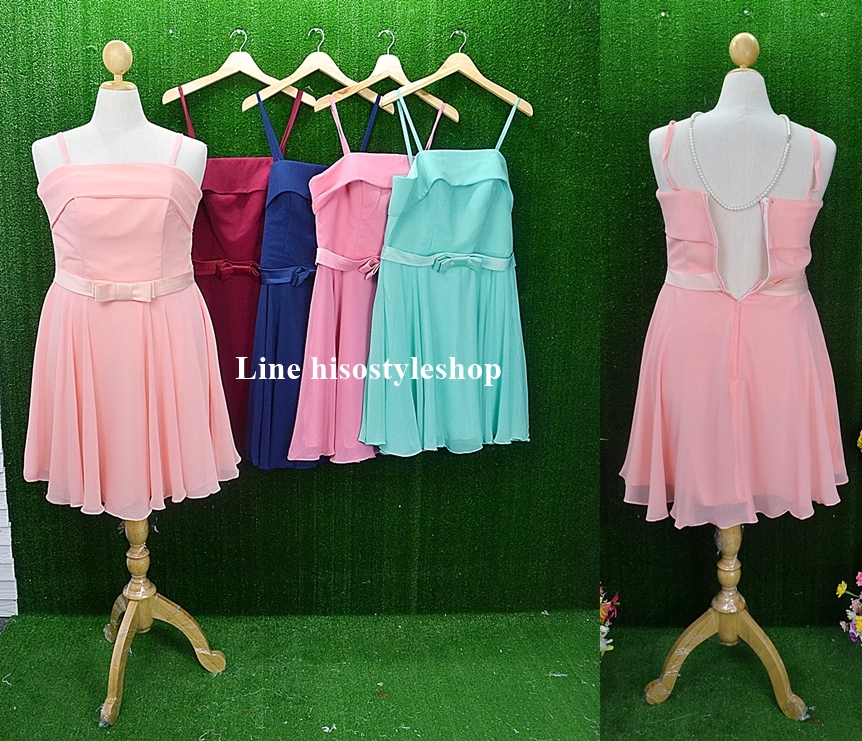 พร้อมส่ง 4XL ชุดราตรีสาวอวบ แต่งโบว์ที่เอว ผ้าชีฟอง ซับในทั้งชุด ซิปหลัง