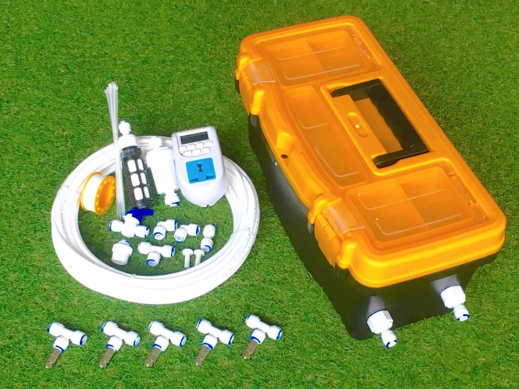 ชุดเครื่องพ่นหมอกโรงเพาะเห็ด รดน้ำต้นไม้ ร้านอาหาร 5 หัวพ่นหมอก + สายพ่นหมอก 15 เมตร ( ติดตั้งเองได้ง่ายๆ ) SMITH SET 18