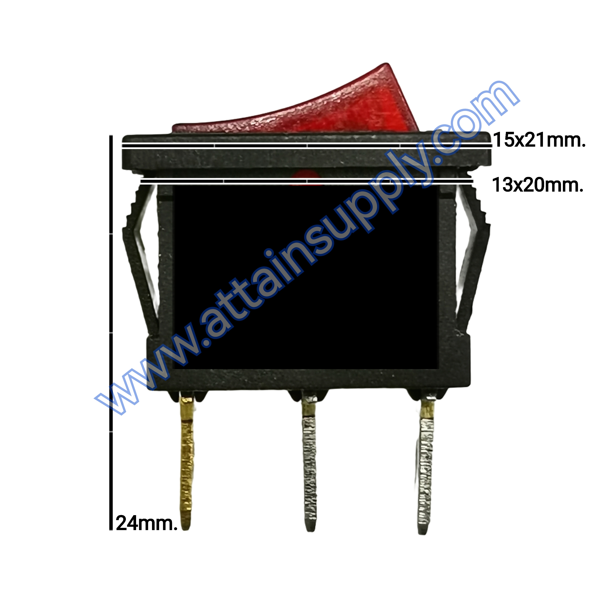 สวิทช์ IO เหลี่ยมเล็ก 12V./3ขา มีไฟ-สีแดง