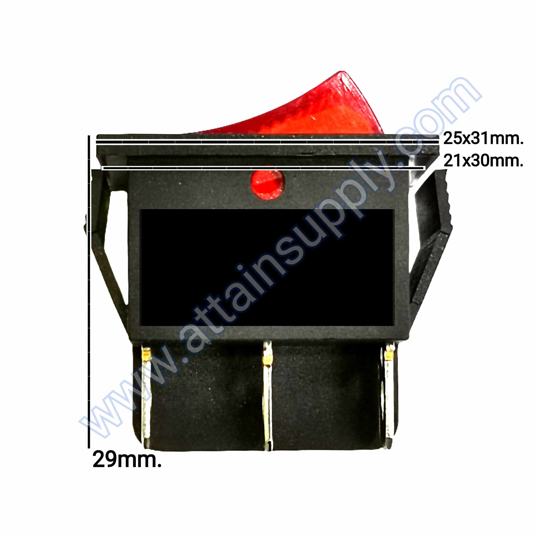 สวิทช์ IO เหลี่ยมใหญ่ 220V./6ขา มีไฟ-สีแดง